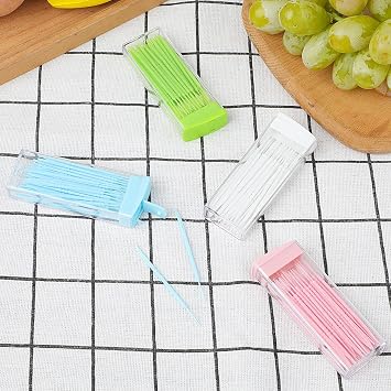 WLLHYF 200Pcs Double Head 50pcs/Box Plastic Toothpick Double-Head Dental Toothpicks, Dental Floss Interdental Toothpick Brush Teeth Stick (White+Blue+Green+Pink)