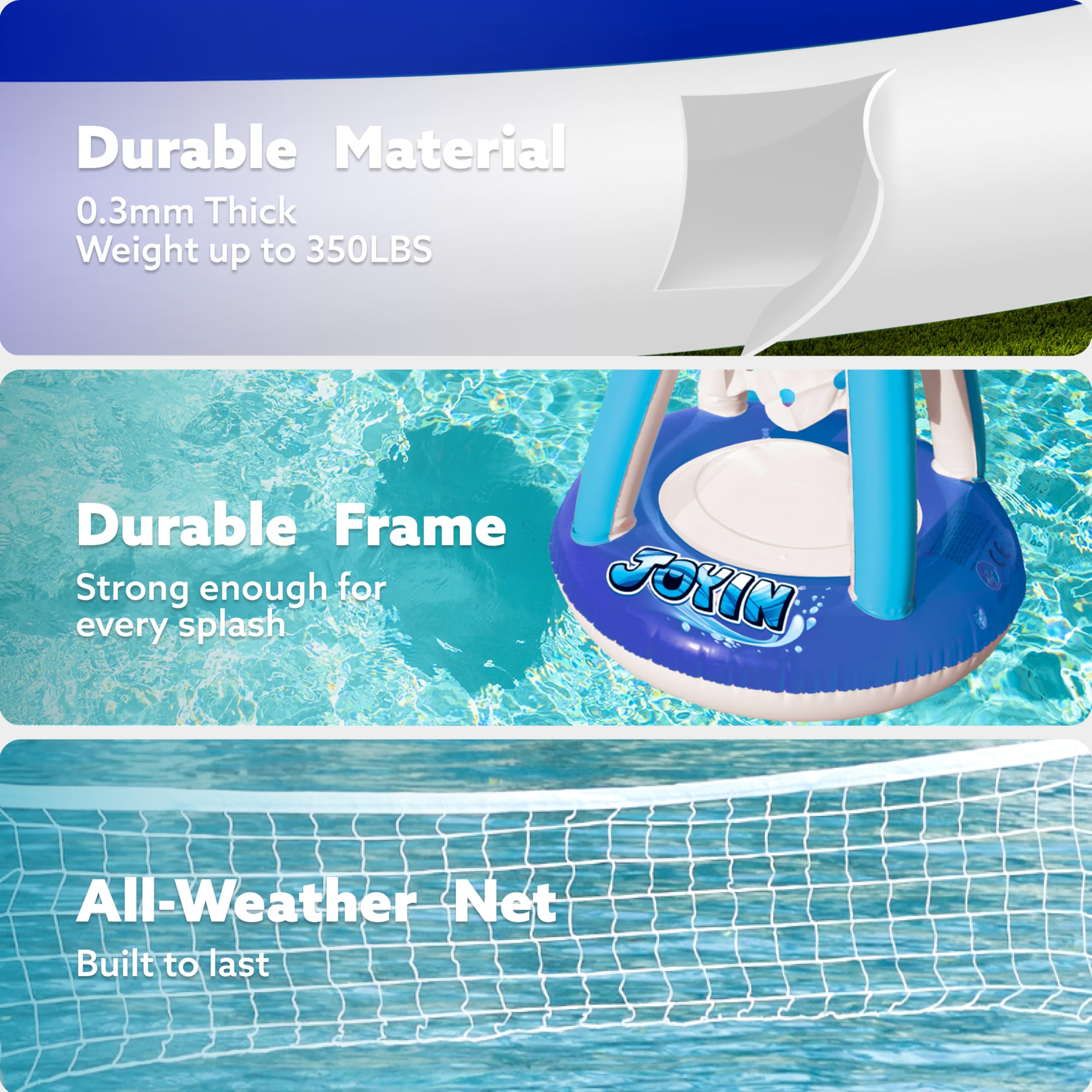 JOYIN Galleggianti gonfiabili per piscina, rete da pallavolo e canestro da basket, gioco di nuoto galleggiante per bambini/adulti, galleggianti estivi, giocattoli estivi per sport acquatici, blu scuro