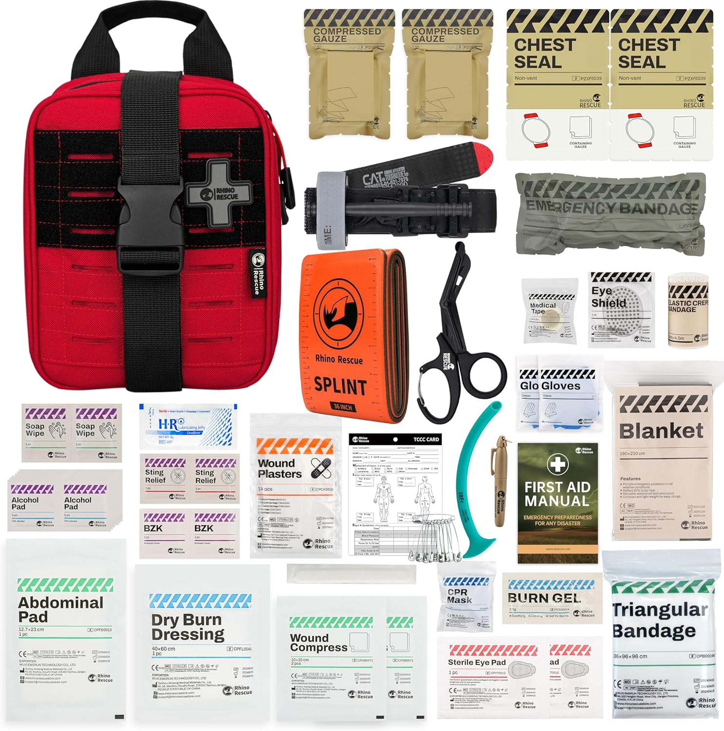 RHINO RESCUE IFAK Trauma Kit with C-A-T Tourniquet, Tactical First Aid Kit Molle Pouch for Military, Combat, Car, Camping, Hiking, Travel (Red) RHINO RESCUE IFAK Trauma Kit with C-A-T Tourniquet, Tactical First Aid Kit Molle Pouch for Military, Combat, Car, Camping, Hiking, Travel (Red)
