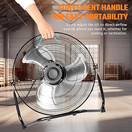 Miniatura 7 de Xcity - Ventiladores de piso industriales de metal de 20 pulgadas, máximo 4650 CFM, ventilador resistente de alta velocidad de 3 velocidades y