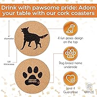Vista 4 de Portavasos de corcho para amantes del pastor alemán, juego de 4 con parte inferior protectora, decoración de perro para bebidas, gran idea de regalo