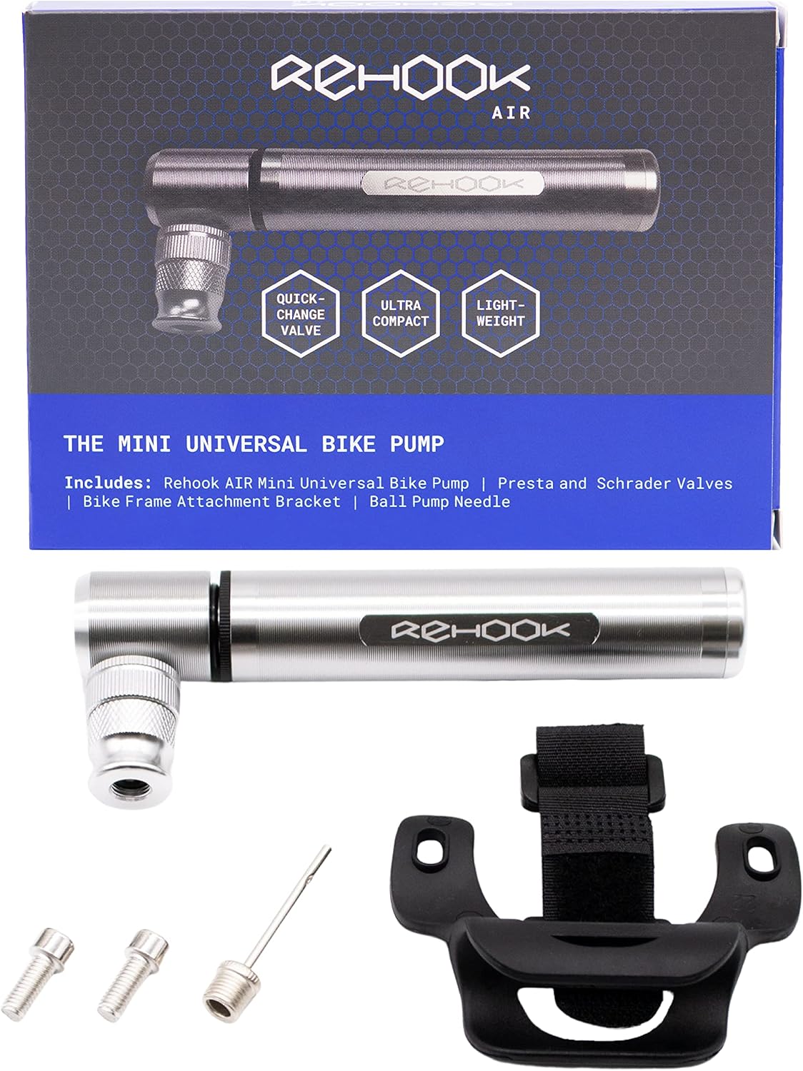 Rehook AIR - The Mini Universal Bike Pump for Cyclists - Cycling Pump with Presta and Schrader valves, fits All Cycle valves