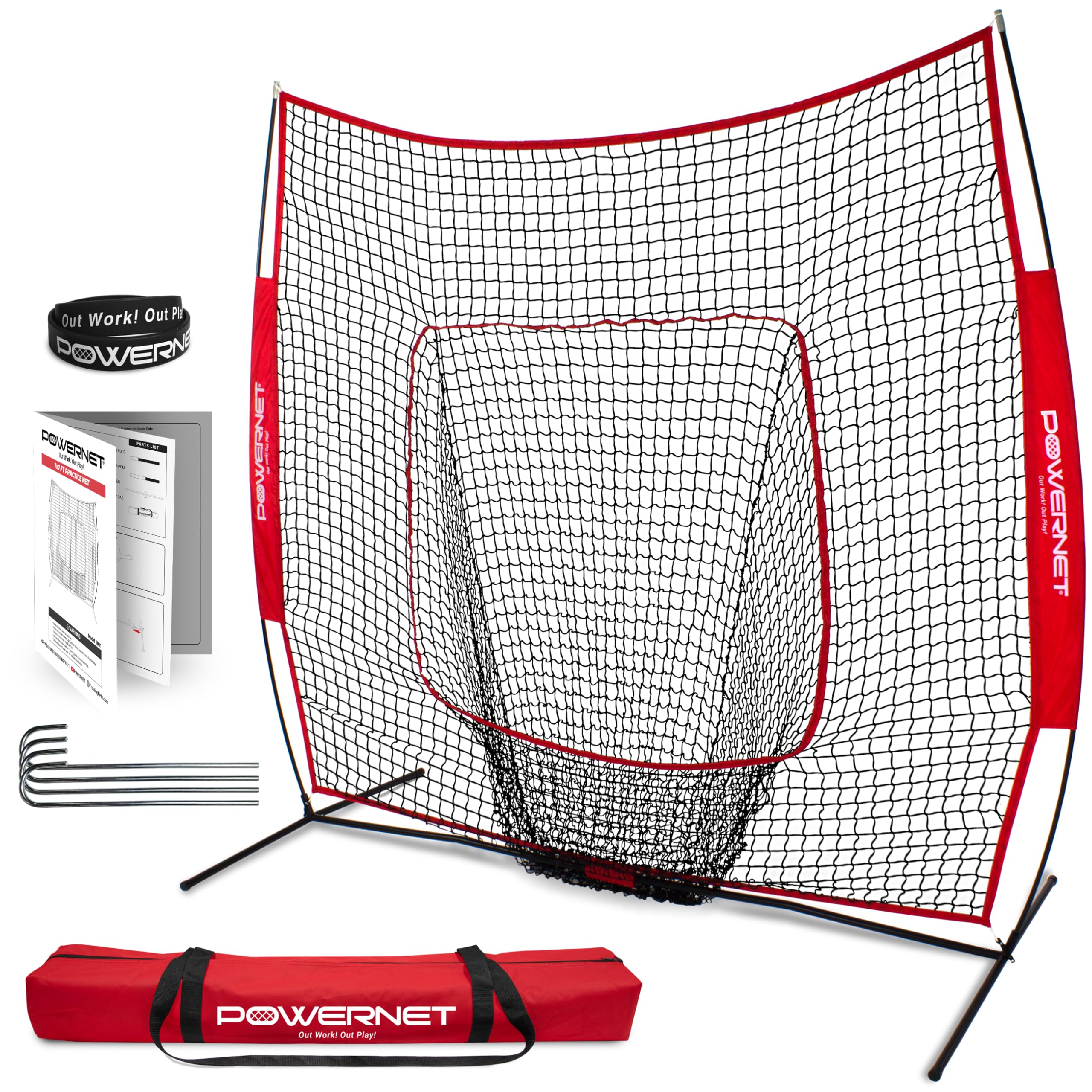 PowerNet Baseball Softball Practice Net 7x7 with Baseball Accessories for Practice Pitching, Batting & Fielding, Ball Caddy, Weighted Baseballs, TeePowerNet Baseball Softball Practice Net 7x7 with Bas…