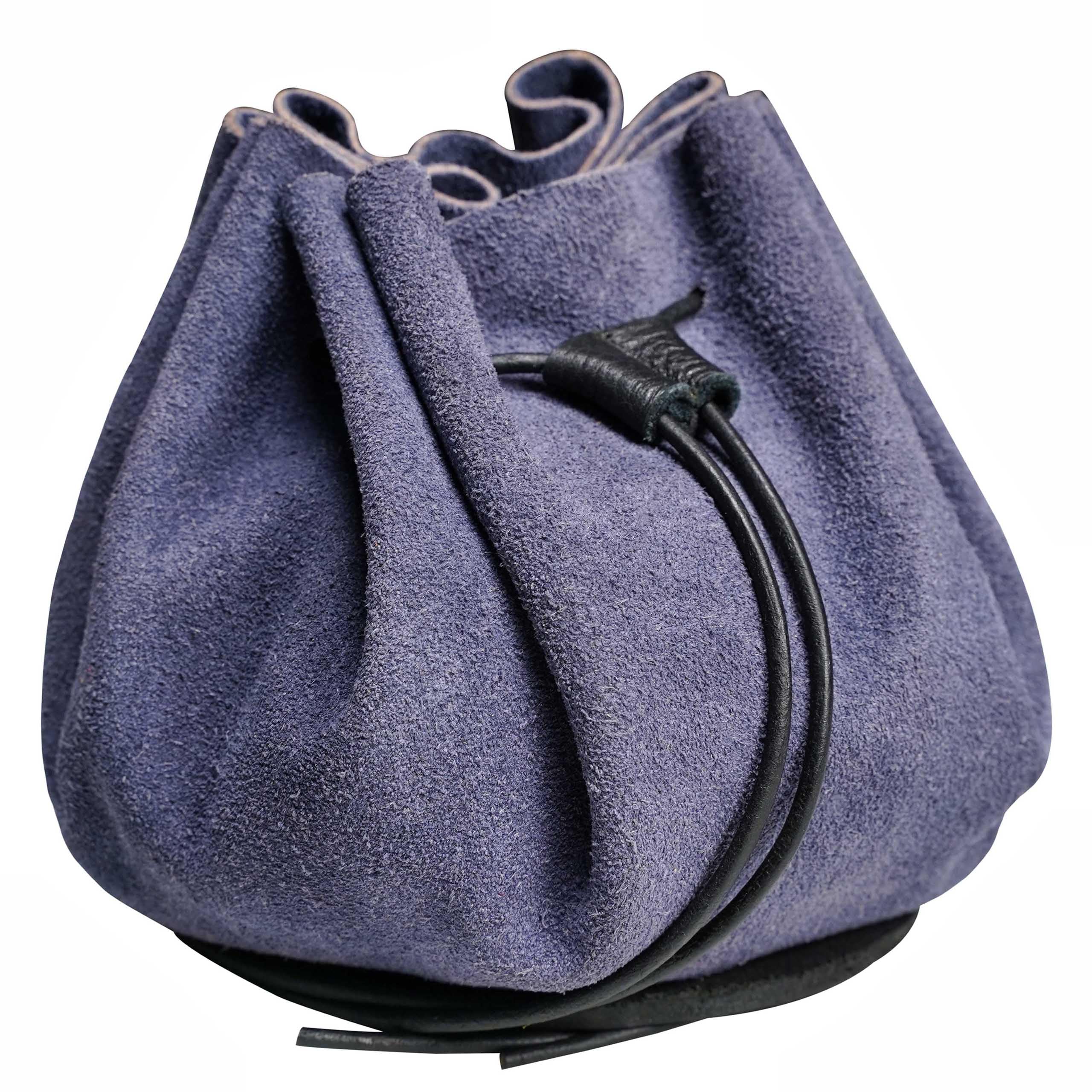 Mythrojan medieval leather pouch suede drawstring belt bag for larp, viking, renaissance cosplay, coin & jewelry waist purse – blue, 4.9"x3.5"