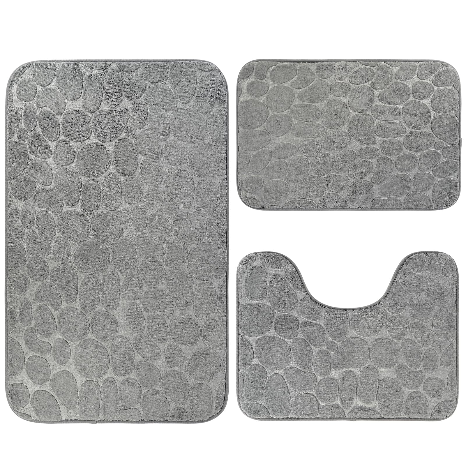 Syhimity Bathroom Rugs Sets 3 Piece, Cobblestone Memory Foam Bathroom Mat Set, Non Slip Extra Absorbent Bath Rug Set, Soft Comfortable, Washable Bath