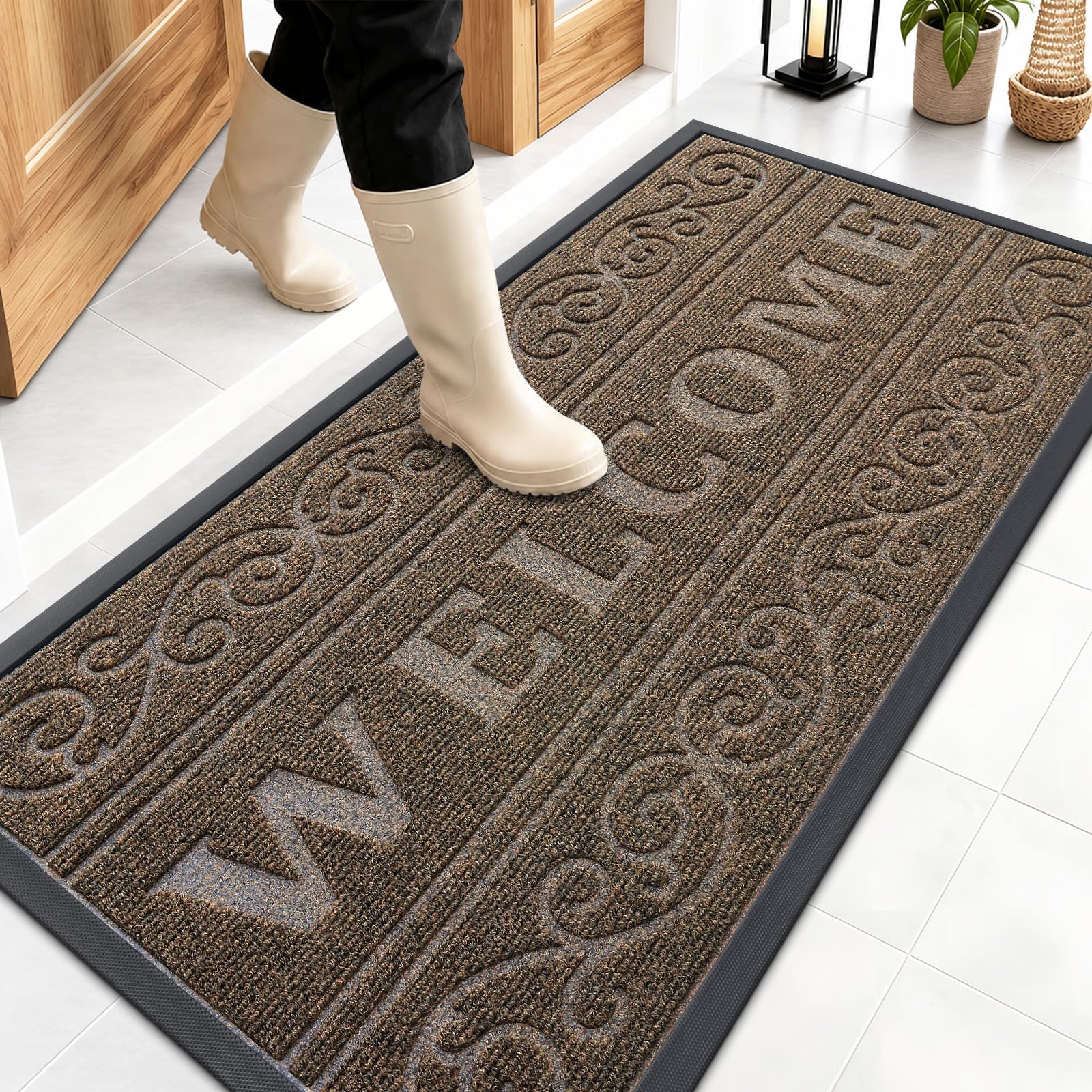 OLANLY Welcome Door Mat Indoor Outdoor 47x23, Heavy-Duty Rubber Doormat