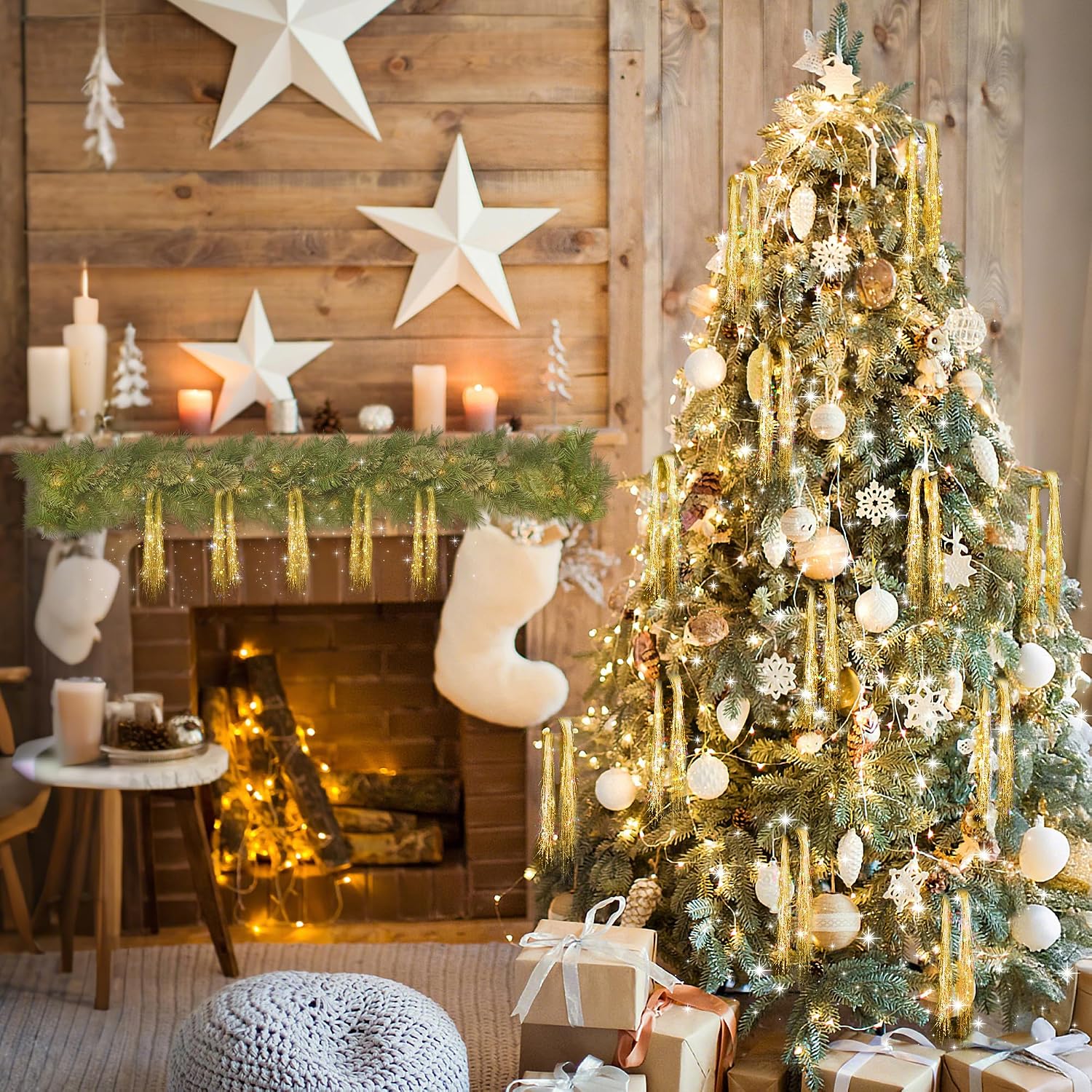 Christmas Tree Tinsel Icicles 6000 Strands Decorations (Gold) | Party Supplies, Hanging, Holiday