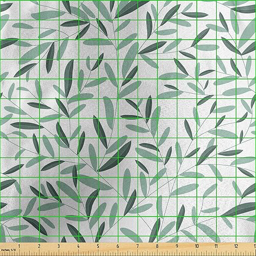 Miniatura 3 de Ambesonne Sage Fabric by The Yard, Pattern with Leaves Environment Nature Simplicity Summer Spring Plants Garden, Decorative Satin Fabric for Home