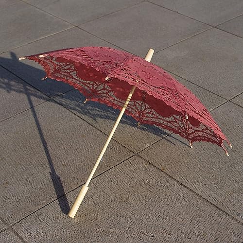 Miniatura 3 de AEAOA Sombrilla de encaje para boda algodón a la moda con mango de madera para decoración de fotos disfraz de dama talla adulta marrón