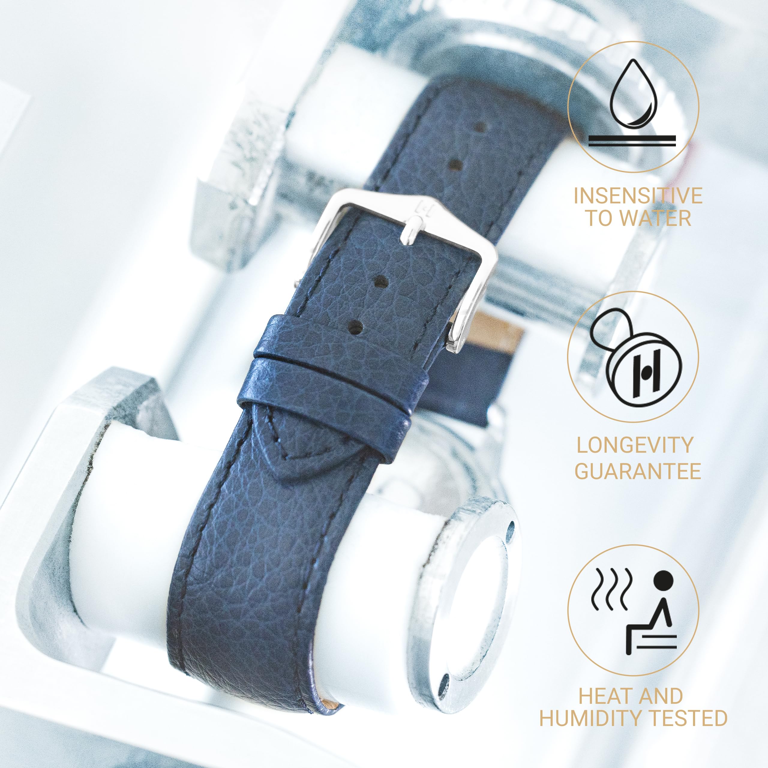 HIRSCH Cinturino Kansas M - vera pelle di vitello - stampa a bufalo - uomo/donna - blu - 16 m