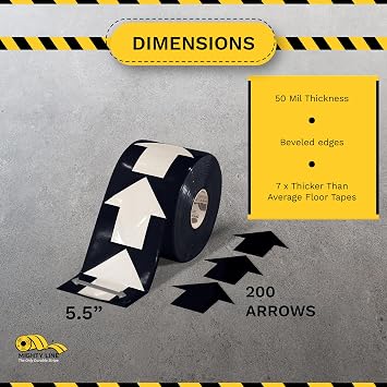 Mighty Line 5.5 in Wide Solid Arrows Roll, 200 ct, Black | For Workplace Safety, Caution, Warning and Hazard Awareness, Industrial Quality, Peel and Stick Adhesive Application