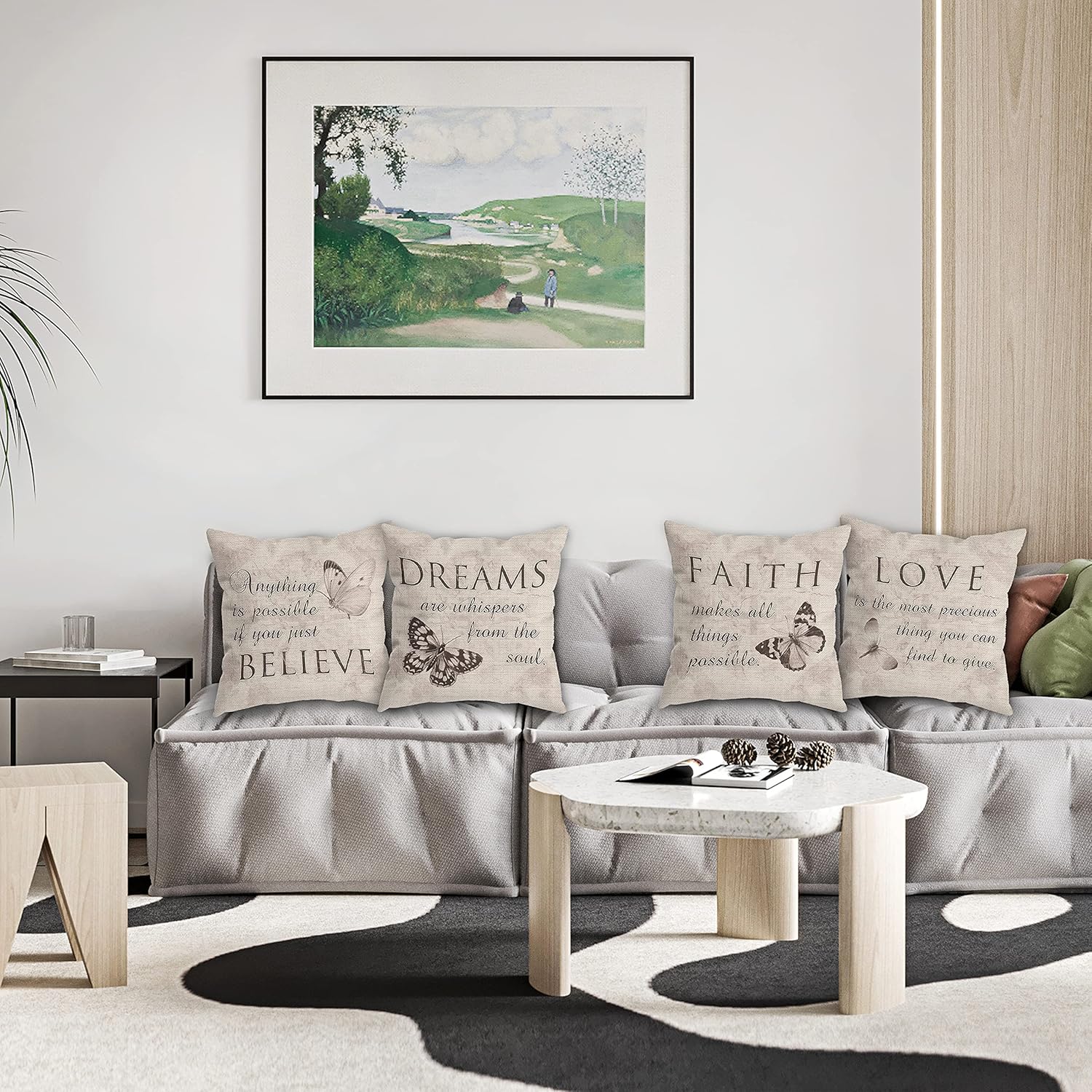 Farmhouse Rustic Butterfly Believe Dreams Faith Love Throw Pillow Covers, Inspirational Butterfly Gifts for Women, Motivational Quotes Pillow Cases 18 x 18 Inch Home Room Bed Sofa Decor Set of 4 1 - Image 2