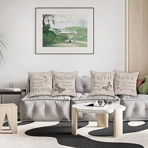 Miniatura 2 de Juego de 4 fundas de almohada rústicas con diseño de mariposas y fe, regalos inspiradores de mariposas para mujeres, fundas de almohada con citas