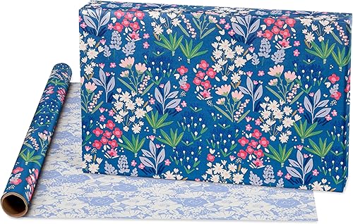 Miniatura 4 de American Greetings Juego de papel de regalo reversible de flores de 120 pies cuadrados para cumpleaños, bodas, despedidas de soltera, flores, rayas