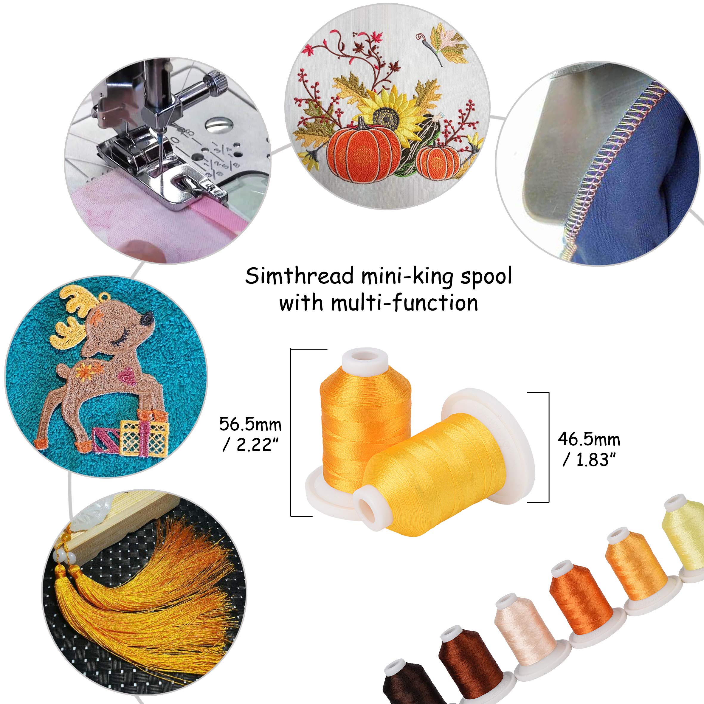 Simthread, kit di filo per macchina da ricamo 800Y, 21 bobine marrone e oro, colori per ricamo professionale