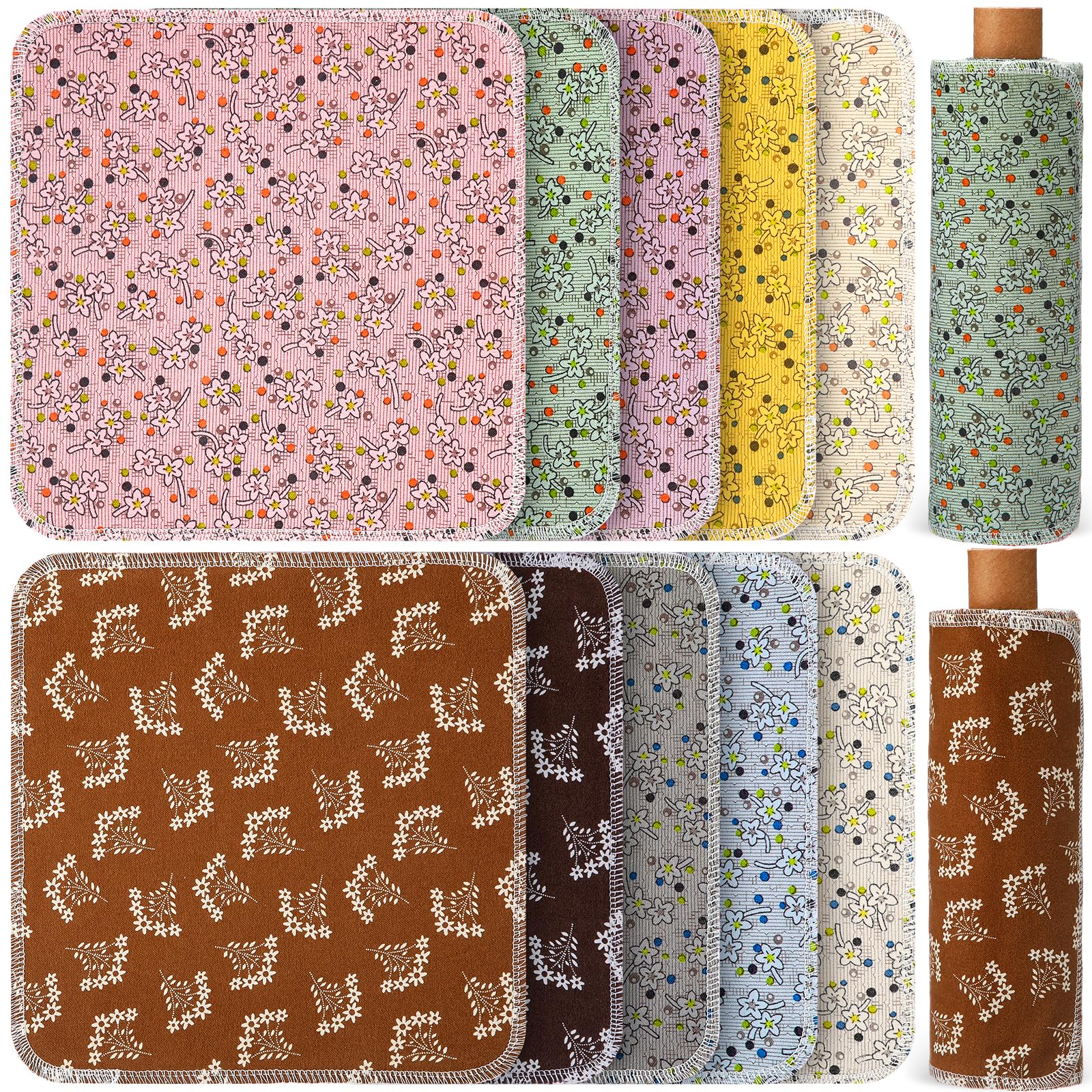Redbaker 50 toallas de papel reutilizables sin papel, paños de algodón reutilizables, absorbentes, lavables, toallas de papel con rollo de paño de cocina para cocina sin papel (Okra)
