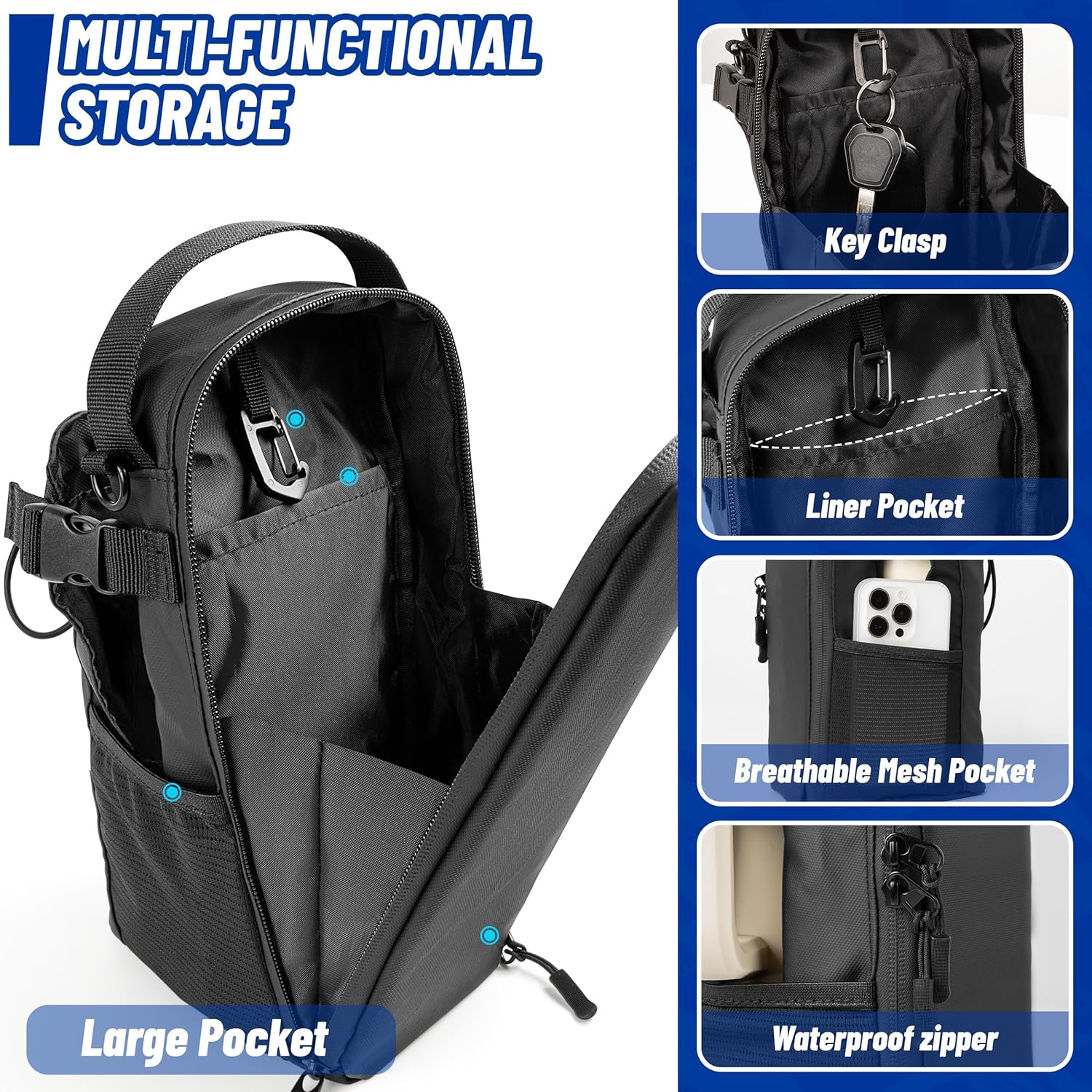 Magnetic Gym Bag, 5 Built-in Strong Magnets Gym Water Bottle Carrier Bag with Pockets & Shoulder Strap Compatible with Owala Hydro Flask Stanley, Fits 14-40oz Bottles - Image 7