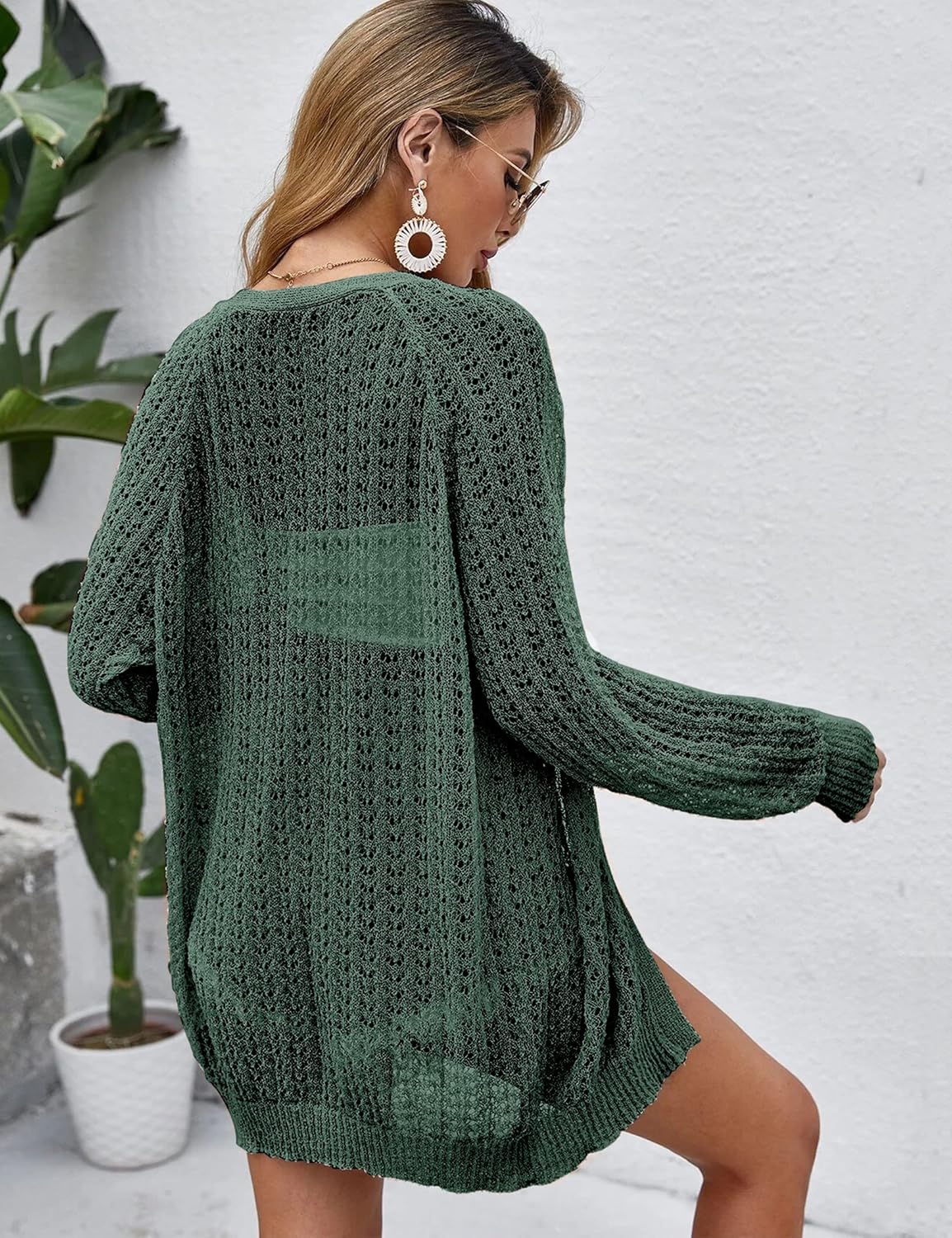 Women Crochet Lightweight Cardigan Cover Up Open Front Long Sleeve Summer Cardigans - Image 3