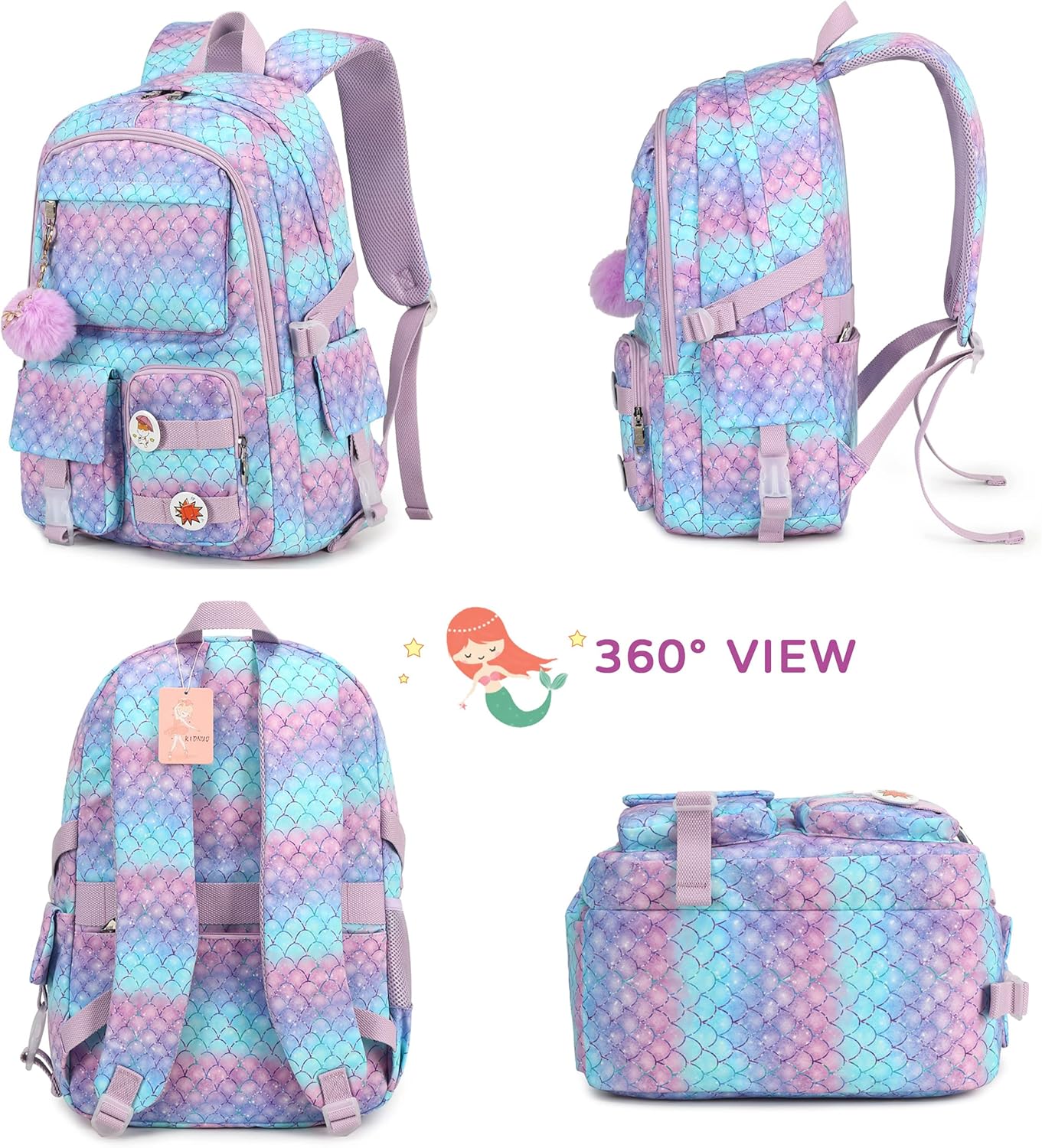 Girls Backpack,15.6 Inch Laptop School Bag Large Primary Elementary Middle College Bookbags Kids Backpacks for Teens Girl Women Students Anti Theft Travel Daypack (Purple) - Image 3