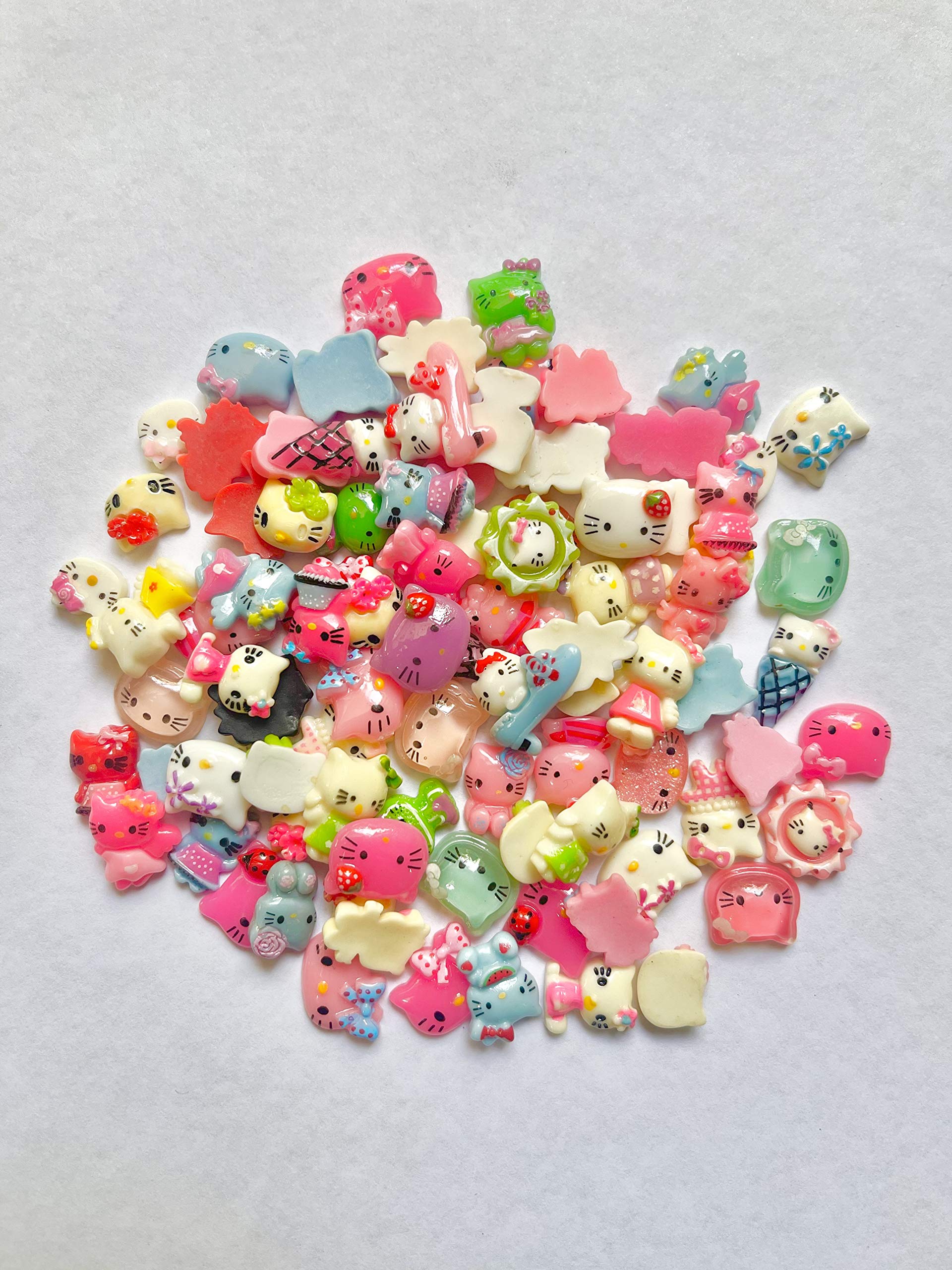 20gram 10-13mm (About 50-60pcs) Mixed Small Kitty Cat Bow Flat Back Cabochons Kitten Meow Animals Decoden Flat Back Button F1703