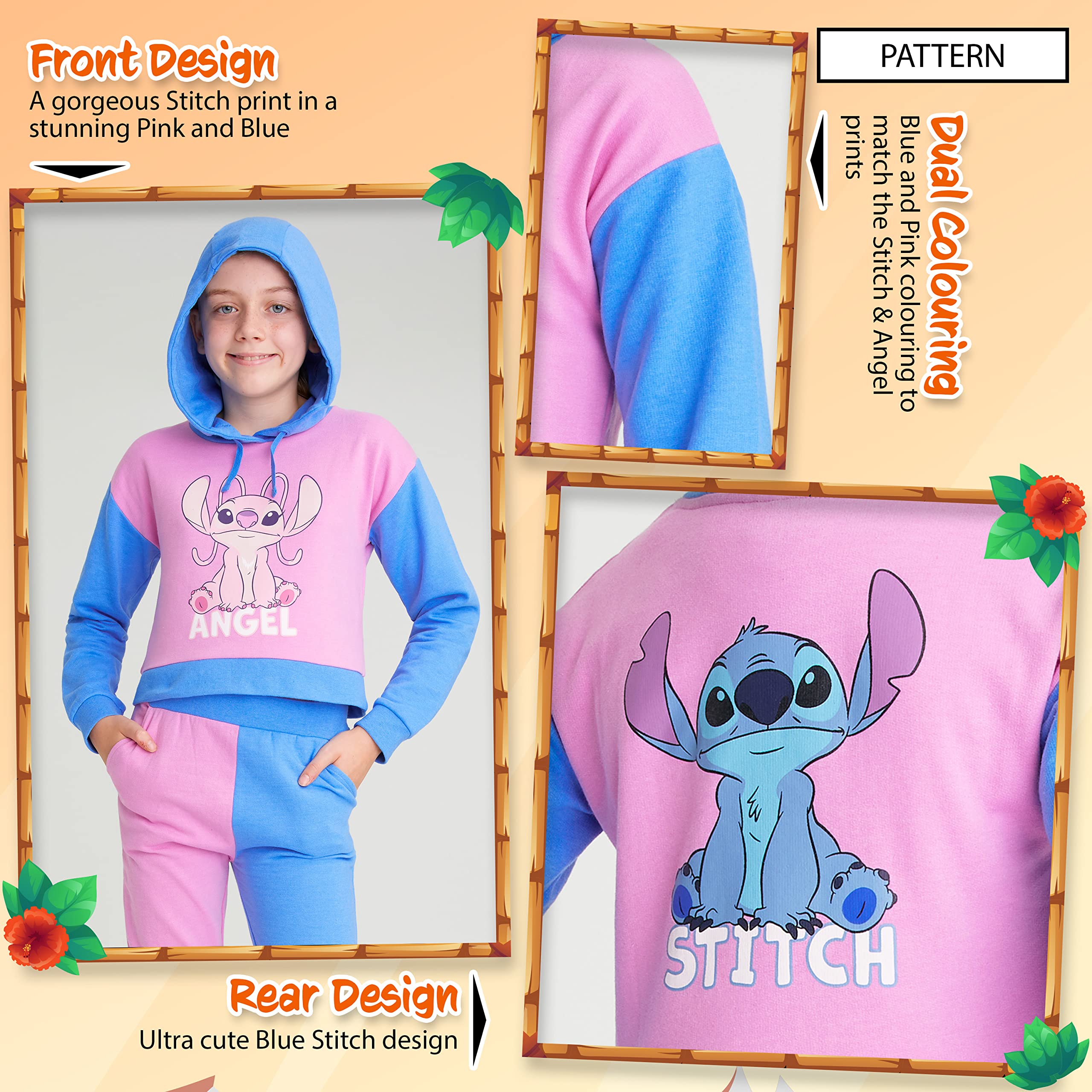 Disney Chándal Niña de Stitch - Conjunto Crop Top y Pantalón de Chándal Tallas 4-15 años de Lilo y Stitch