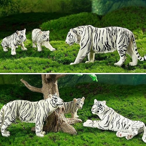 Miniatura 9 de Toymany 4 figuras realistas de tigres blancos con cachorros de tigre, figuras familiares de animales de la selva de 2 a 6 pulgadas, incluye tigres