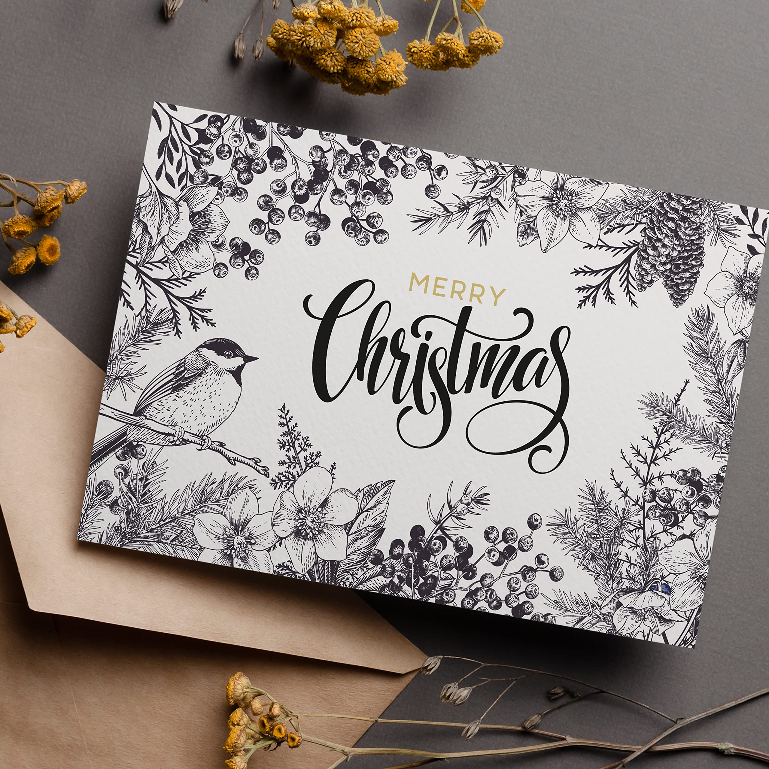 KOKO&LORA Weihnachtskarten Set In Salbei – Minimalistisch, Skandinavisches Design, Mit Weißen Umschlägen