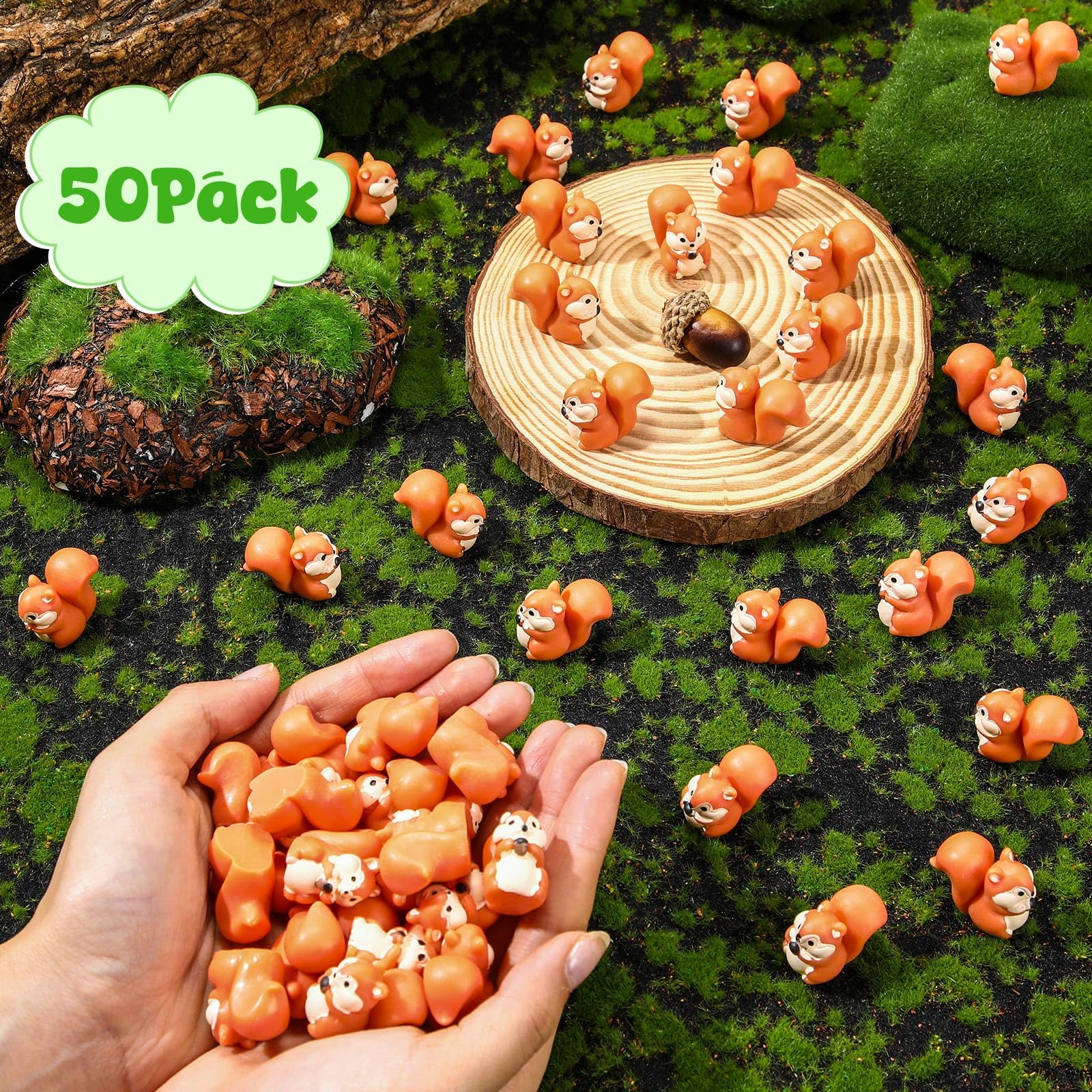 Threehoney 50 Pcs Mini Resin Animal Miniature Figurines Bulk Adorable Garden Accessories for Micro Landscape Ornaments Home Decor Bookcase Living Room Scenes Kit (Squirrel Style)