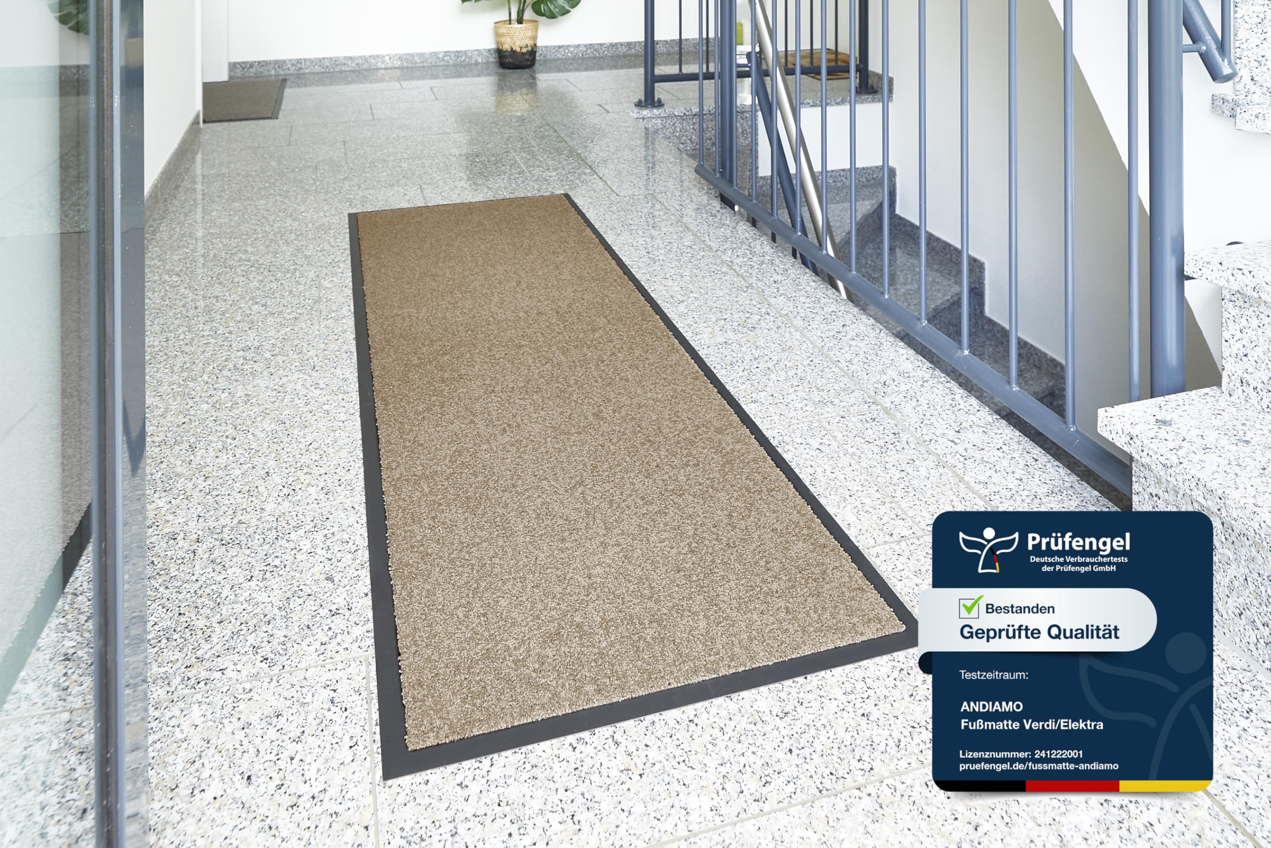 andiamo Felpudo Verdi – Felpudo para la Entrada de la casa – Ideal como Felpudo Interior o como Felpudo en Exteriores Cubiertos – Felpudo para Puerta de casa 60 x 180 cm Color Topo