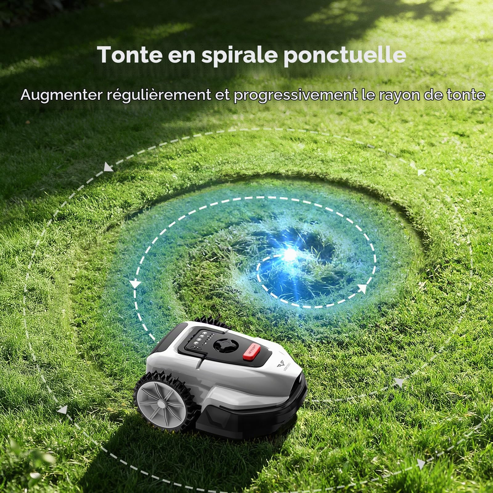 V3 Robot Tondeuse sans Fil Périphérique, Navigation IA par Vision, Contrôle Via Application, Fonctionnement Silencieux, pour Petits Jardins jusqu'à 100 m²