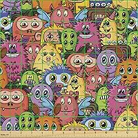 Vista 38 de Ambesonne Tela Geométrica por Yarda, Diseño Monocromo Patrón Abstracto de Líneas Continuas sobre Fondo Liso, Tela de Punto Elástico para Ropa