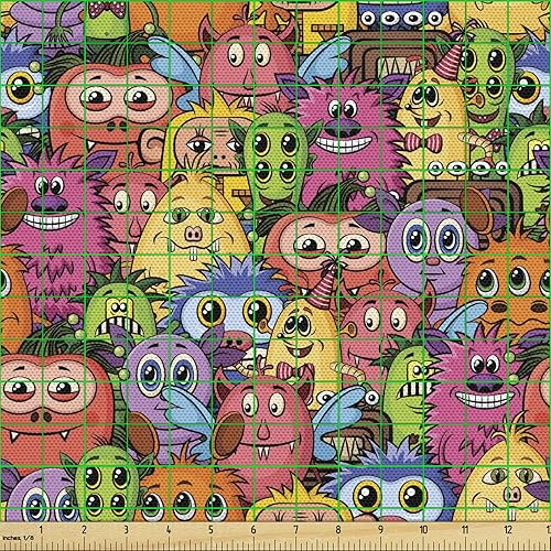 Miniatura 38 de Ambesonne Tela Geométrica por Yarda, Diseño Monocromo Patrón Abstracto de Líneas Continuas sobre Fondo Liso, Tela de Punto Elástico para Ropa