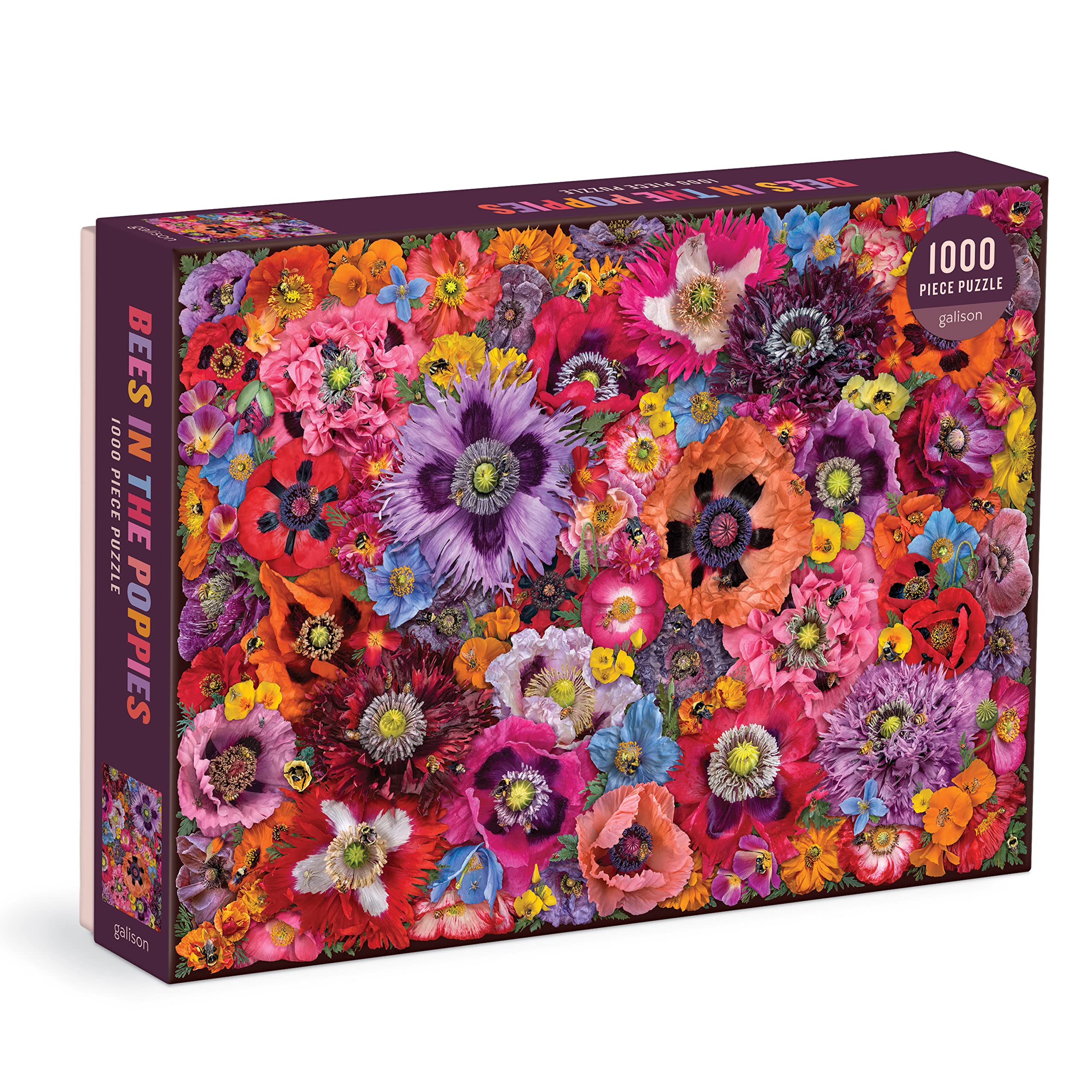 Galison 9780735375550 Bees in the Poppies Jigsaw Puzzle, Multicoloured, 1000 Pieces