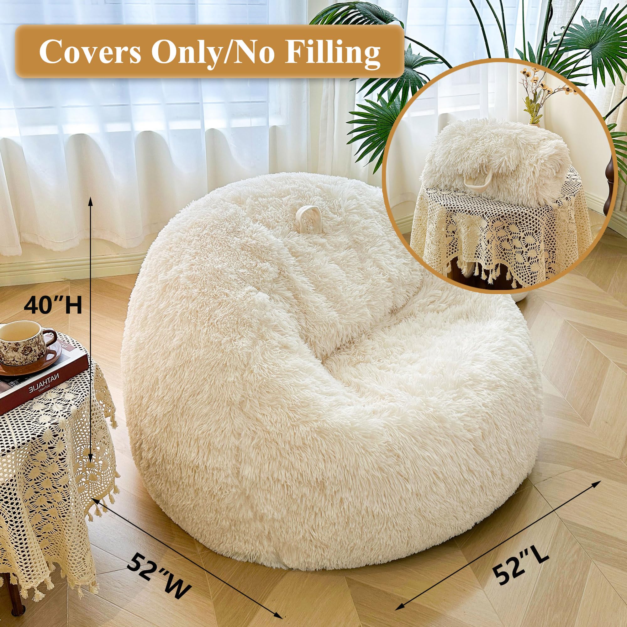 XeGe Housse de pouf géant et moelleux de 1,5 m (sans remplissage), en fausse fourrure ultra douce en fausse fourrure pour animaux en peluche, taille XL, pour salon, chambre à coucher, décoration