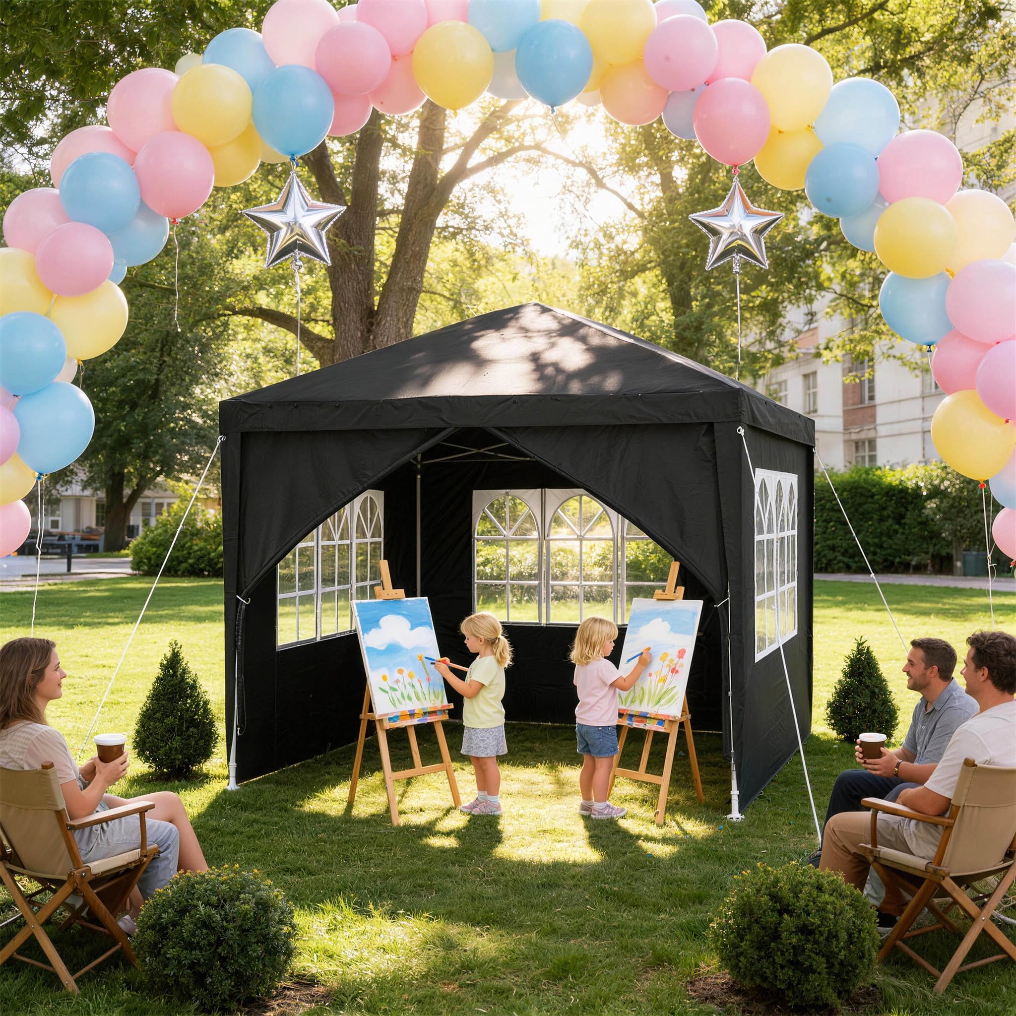 YEATHOR 3x3 m Gazebo Canopy Tent with 4 Removable Sidewalls & Carry Bag Heavy Duty Metal Frame Portable Party Tent Event Shelter for Camping Beach Party Wedding Festival Market, Anthracite