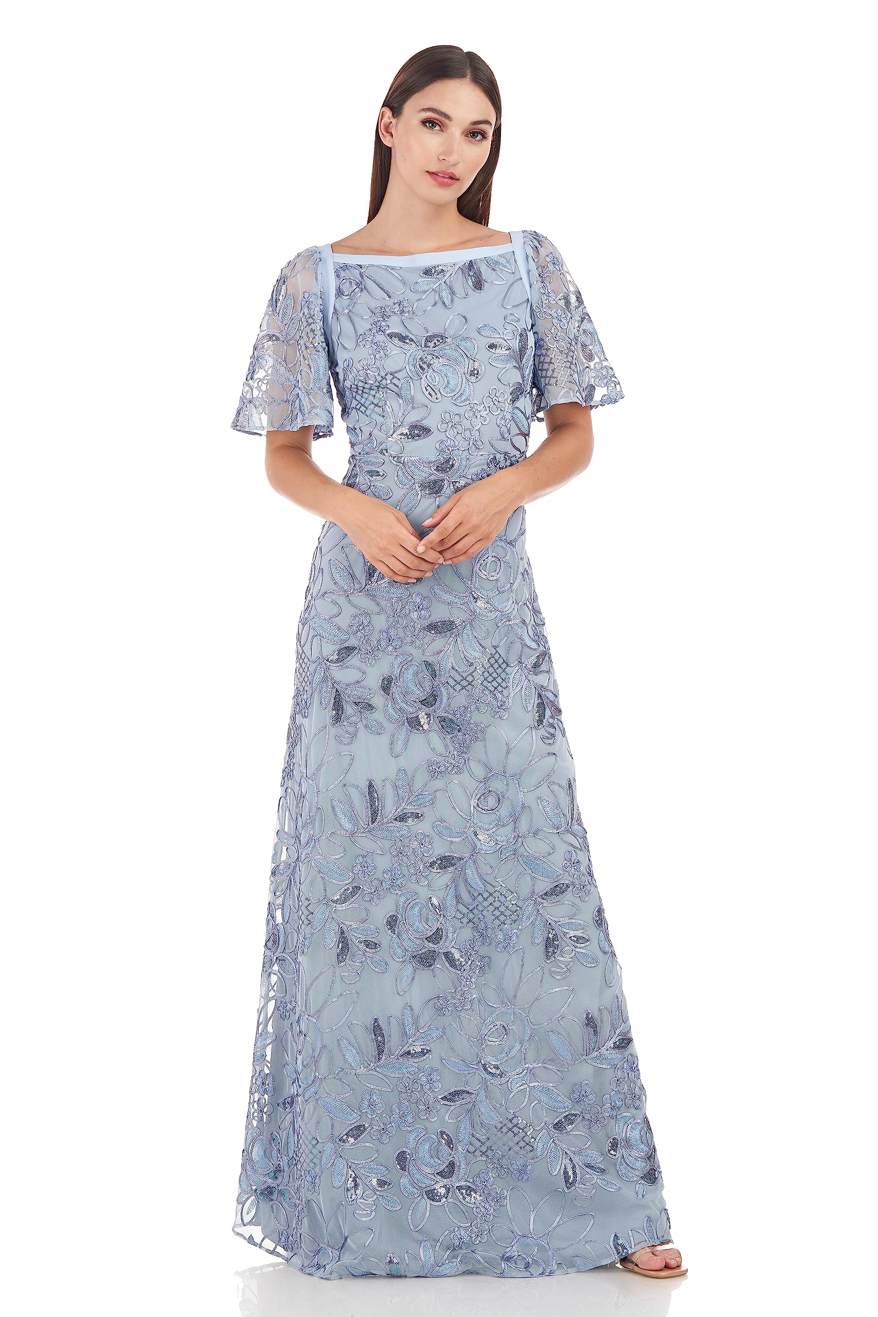 JS Collections womens Yvonne Flutter A-line Gown Dress