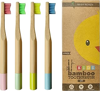 EcoFrenzy - Kids Bamboo Toothbrush - Child size Soft BPA Free Color Safe Bristles (4 pack)