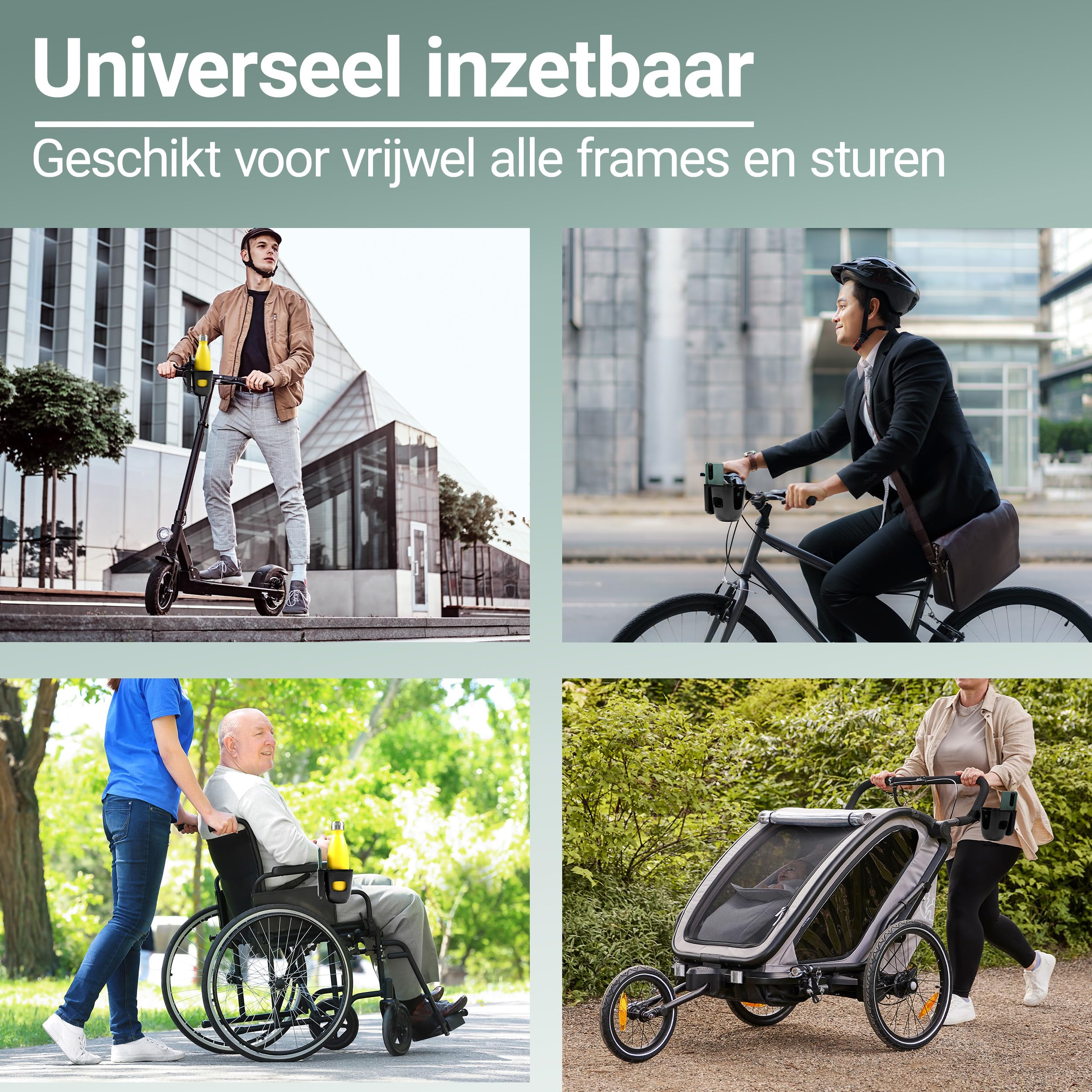 Zamboo Porta bottiglie Carrello con supporto per cellulare | Supporto per bevande universale 2 in 1 per bicchieri - Biberon e smartphone | Girevole a 360° | Facile da montare - Nero