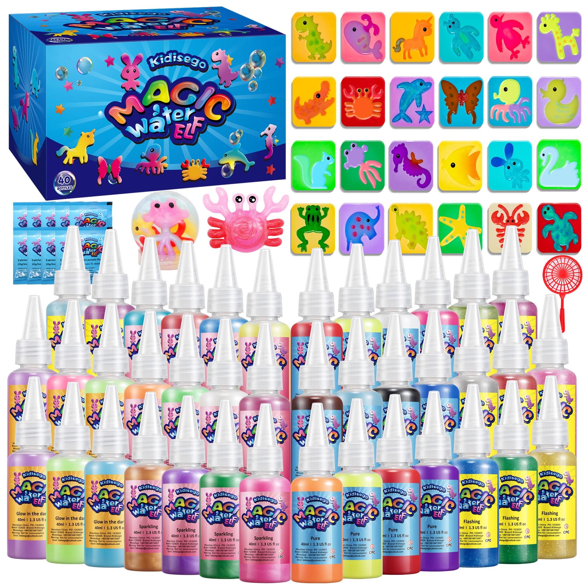 Kidisego Magic Water Elf Toy Kit, 40 Colors Aqua Fairy Water Gel Kit for Kids, Aqua Fairy kit with 24 Molds 10 Pack of Magic Powder, Crate Your Own