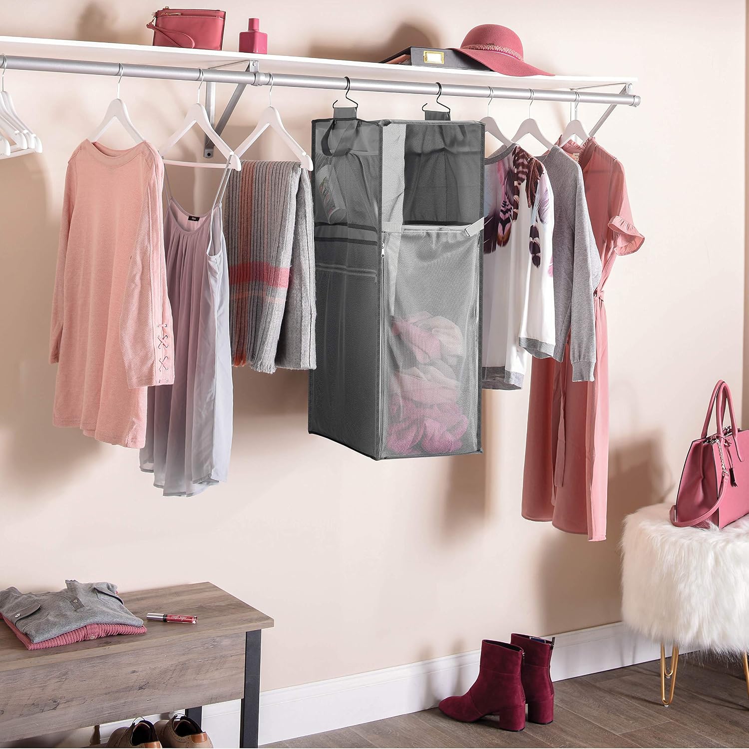 Space Saving Hanging Laundry Hamper [70L Load Capacity] - Free Up Floor Space, Breathable Mesh Hanging Laundry Bag & Side Pockets, Carrying Handles, Zippered Front for Easy Unloading, Ideal for Dorms