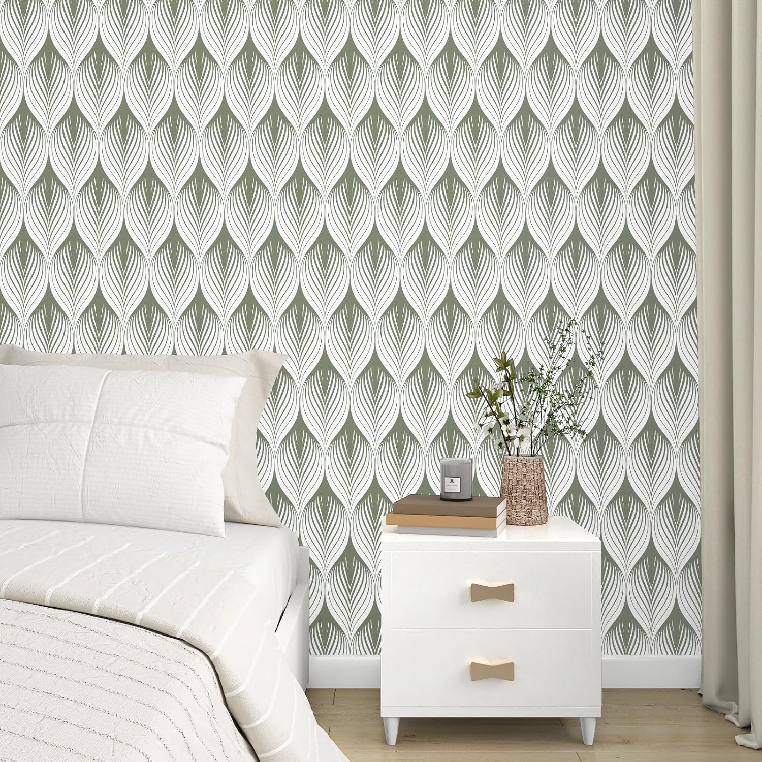 Geometric Green Leaf Peel and Stick Wallpaper