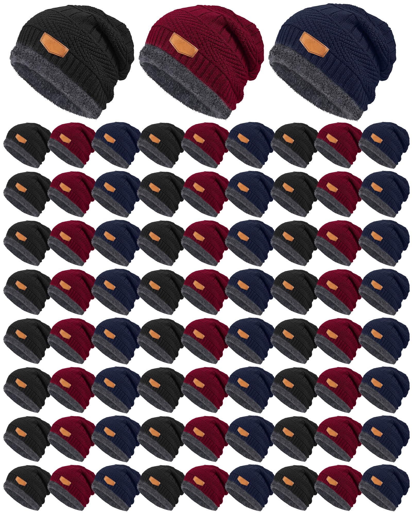 Geyoga 72 pezzi inverno maglia Beanie cappelli Bulk per senzatetto foderato in pile Beanie caldo berretto invernale lavorato a maglia