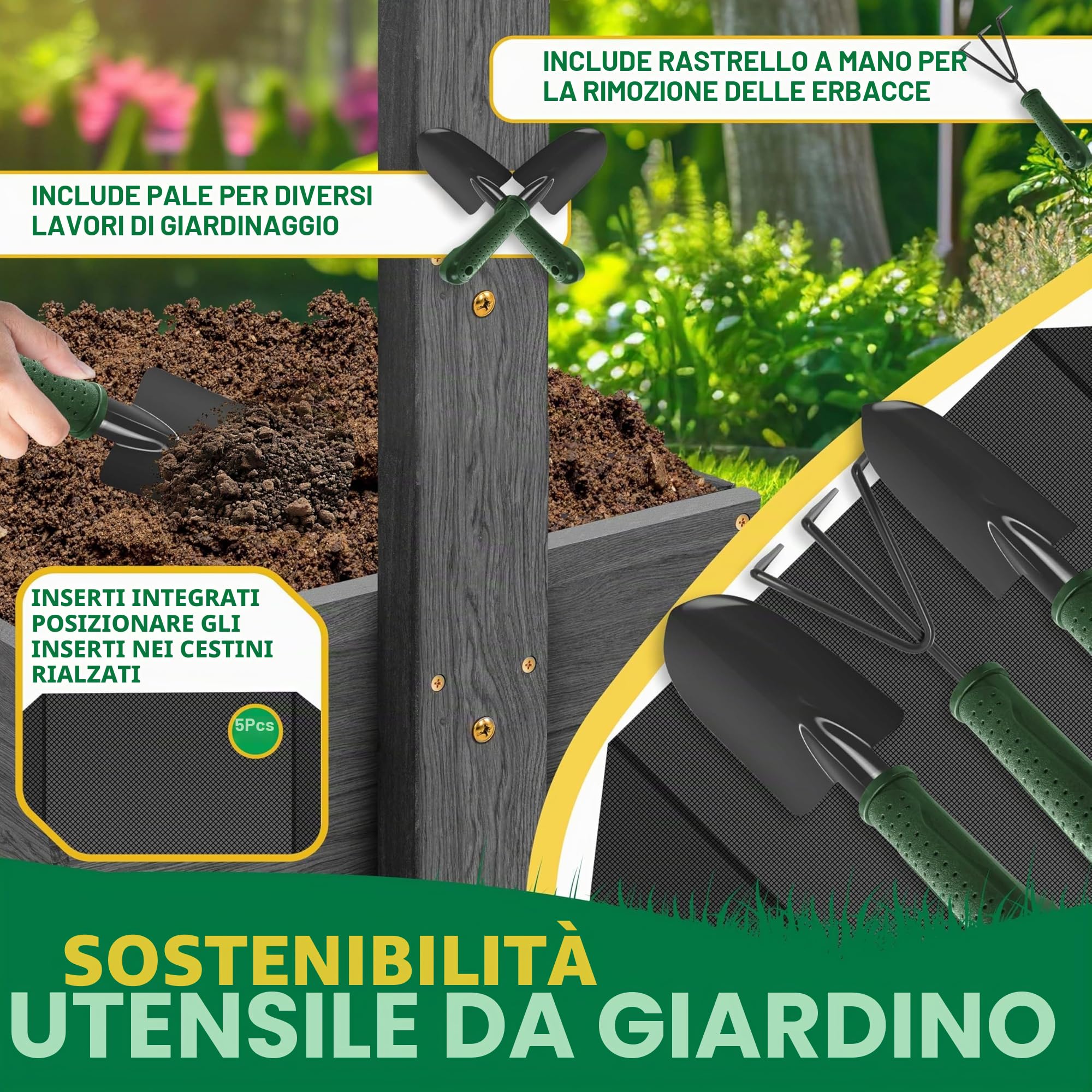 KESSER® Fioriera rialzata con ripiani, fioriera di alta qualità, scala per piante, aiuole, fioriera con tessuto non tessuto (antracite, 5 piani)