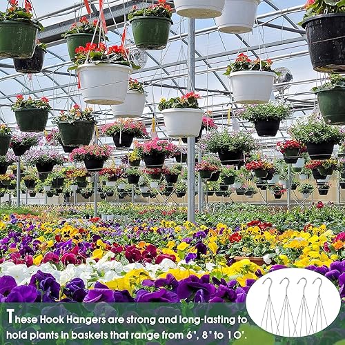 Miniatura 4 de Paquete de 10 perchas de alambre fuerte de 24 pulgadas para cestas colgantes, 4 cestas colgantes de orquídeas, gancho de alambre de metal para