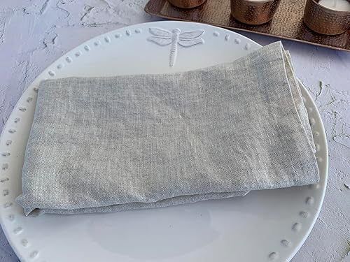 Miniatura 4 de Servilletas de lino 100% lino francés, servilletas de tela de lino puro lavado a la piedra, tamaño 18 x 18 pulgadas, juego de 4 unidades (avena