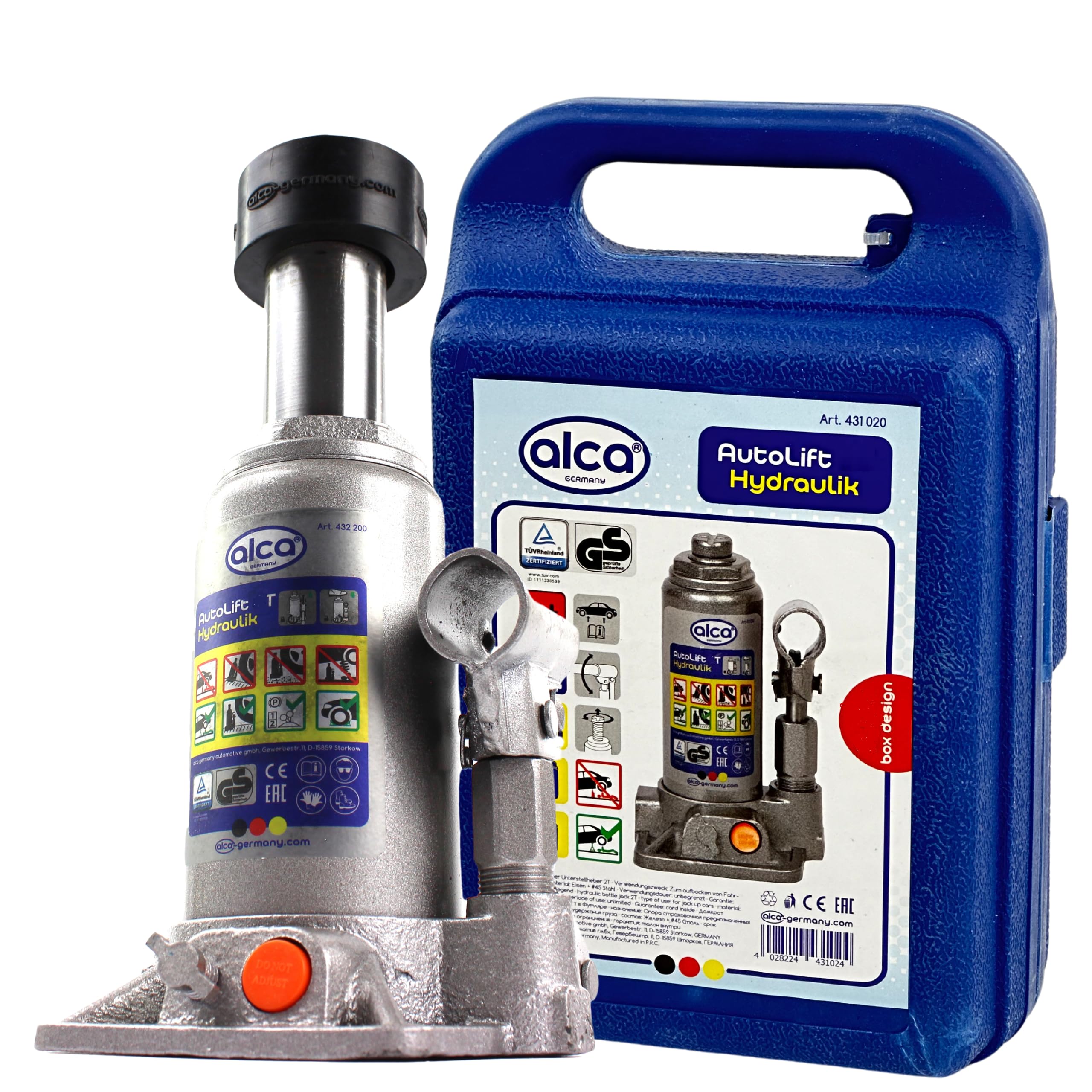 alca Soporte hidráulico de elevación para botella de coche con almohadilla de goma para coche, furgoneta, autocaravana a432050+RS (gato de botella de 5 toneladas)
