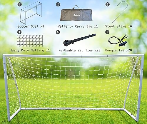 Miniatura 3 de Vallerta Premier - Portería de fútbol portátil AYSO para jóvenes, tamaño reglamentario. Marco de PVC resistente de 2.441 in de diámetro con red