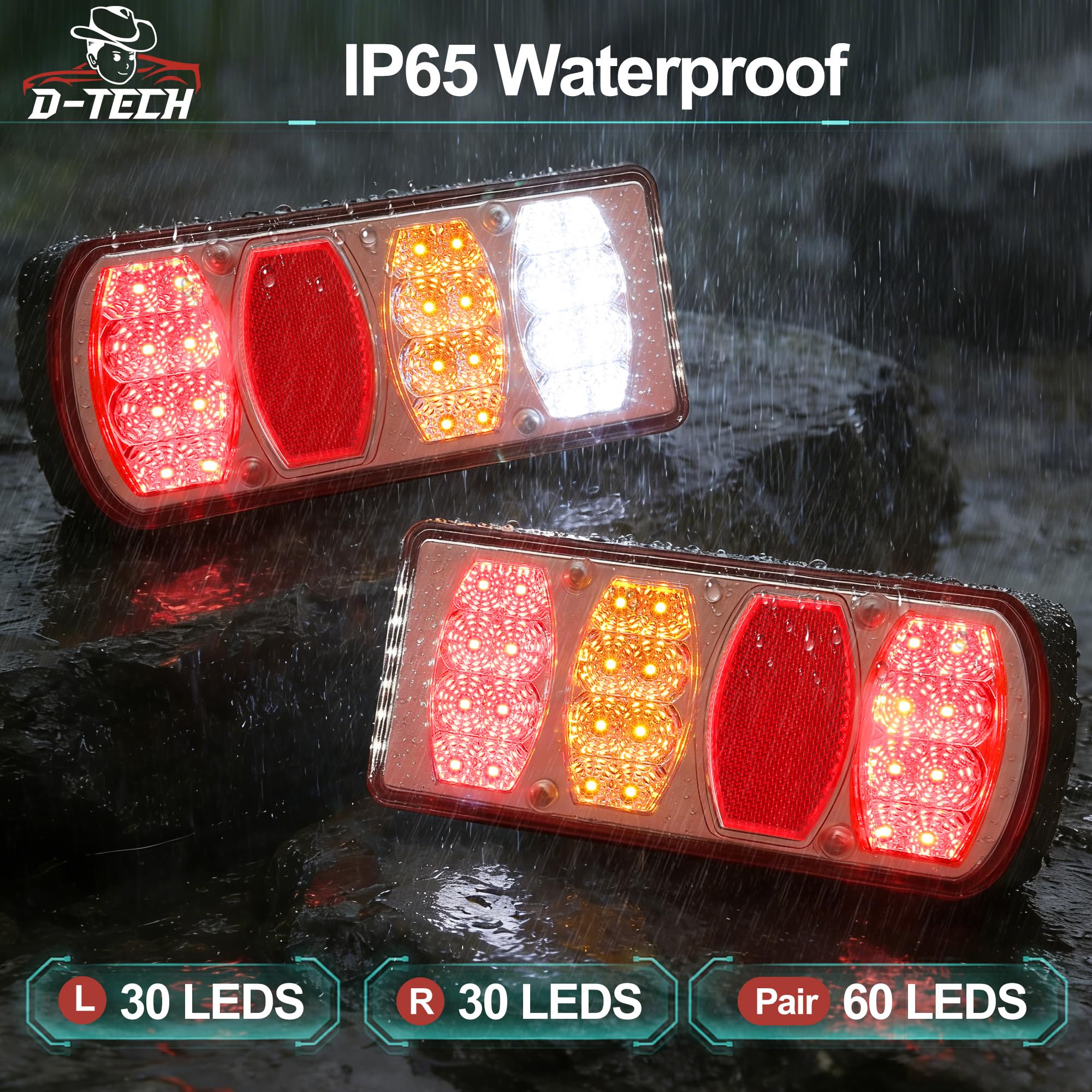 D-TECH Pilotos Focos Traseros Remolque LED IP65 ECE Homologados 12V/24V Plug & Play 8 m Kit Luces Traseras LED Remolque 13 Pines para Grandes Remolque Agrícola Caravana Camión y Portabicicletas