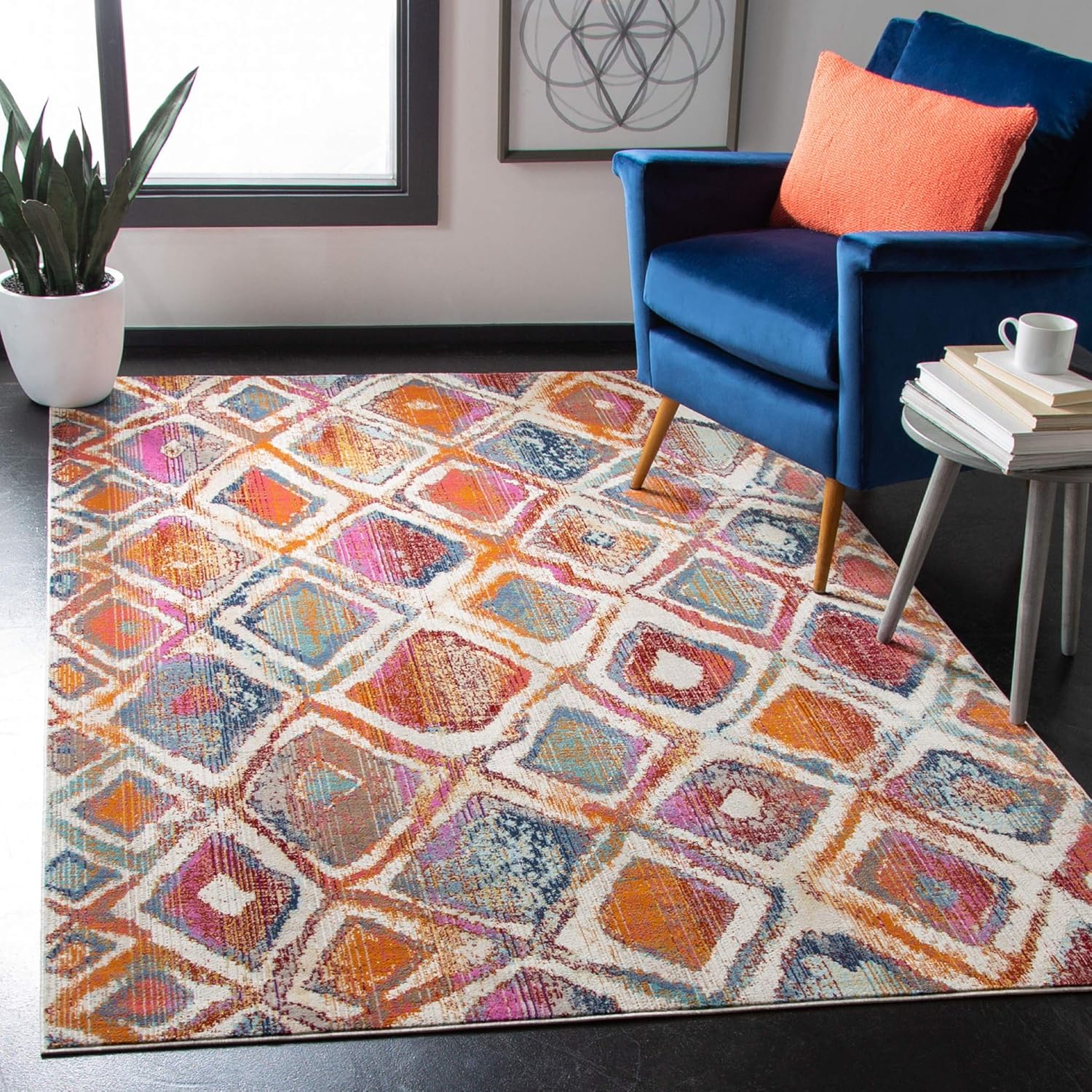 SAFAVIEH Radiance Collection Accent Rug - 3'3" x 5', Cream & Rust, Abstract Boho Design, Non-Shedding & Easy Care, Ideal for High Traffic Areas in Entryway, Living Room, Bedroom (RAD109A)
