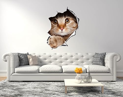 Miniatura 2 de Calcomanía de pared de gatito y gato, arte de pared para amantes de los gatos, mural de pared 3D destrozado, calcomanía de pared para decoración del